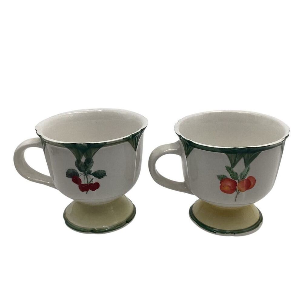 Vintage Gibson Ceramic Pedestal Mugs‎ Set of 2 Hand-Painted Fruit Design